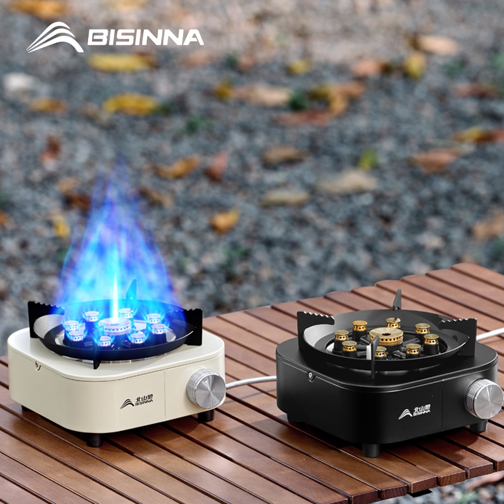 BISINNA เตาแก๊สแคมป์ปิ้งแบบพกพา 10000W High Firepower Strong Fire Burner สําหรับทริปกลางแจ้งบาร์บีคิวปิกนิกเดินป่า