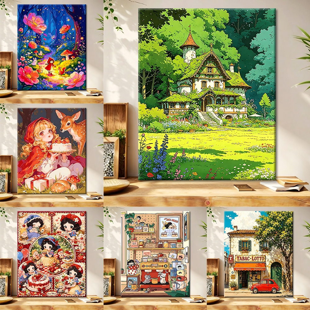 ระบายสีตามตัวเลข / ศิลปะผนัง / ภาพวาดผ้าใบ / ตกแต่งห้องนั่งเล่น / ตกแต่งบ้าน / วอลล์เปเปอร์ / สไตล์อะนิเมะ