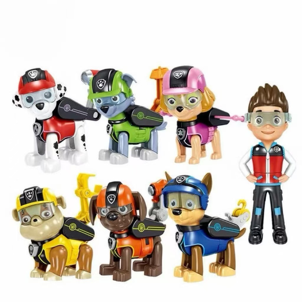 ชุดสุนัขแปลงร่าง Paw Patrol 7 ตัว พร้อมกระเป๋า เปลี่ยนร่างได้ ยิงดีดได้