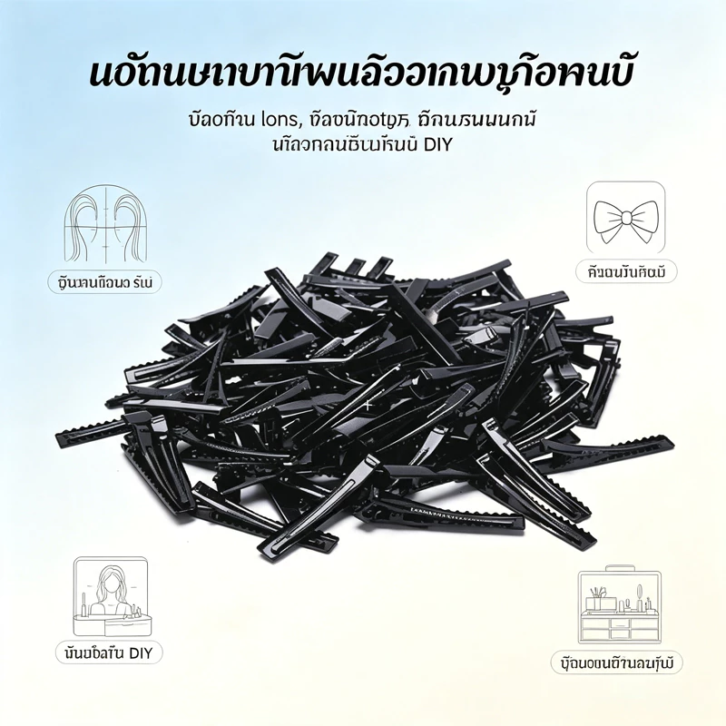 ปลาค็อด 100ชิ้นกิ๊บสีดําเขี้ยวเดียวจระเข้กิ๊บที่ว่างเปล่าการตั้งค่าคลิปผมใหม่