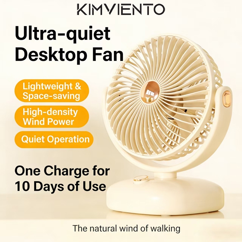 KIMVIENTO 6 inch Mini Retro Desktop Fan Type-c Charge Auto Oscillating Fan with Multi-function Butto
