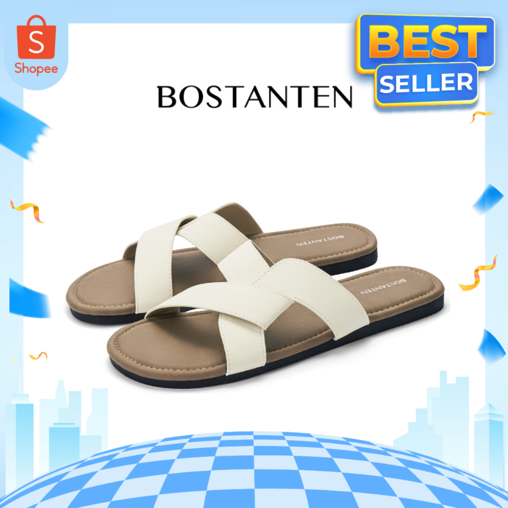 BOSTANTEN รองเท้าแตะผู้หญิง สายไขว้ พื้นนุ่ม ใส่สบาย สไตล์มินิมอล น้ำหนักเบา กันลื่น ระบายอากาศ Coco