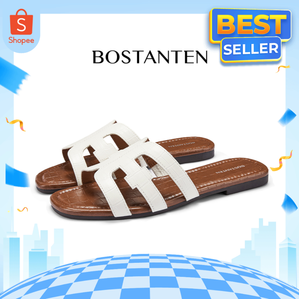 BOSTANTEN รองเท้าแตะส้นแบนผู้หญิง ดีไซน์ H-cut มินิมอล สวมใส่ง่าย พื้นนุ่ม กันลื่น ใส่สบายทั้งวัน Volcana