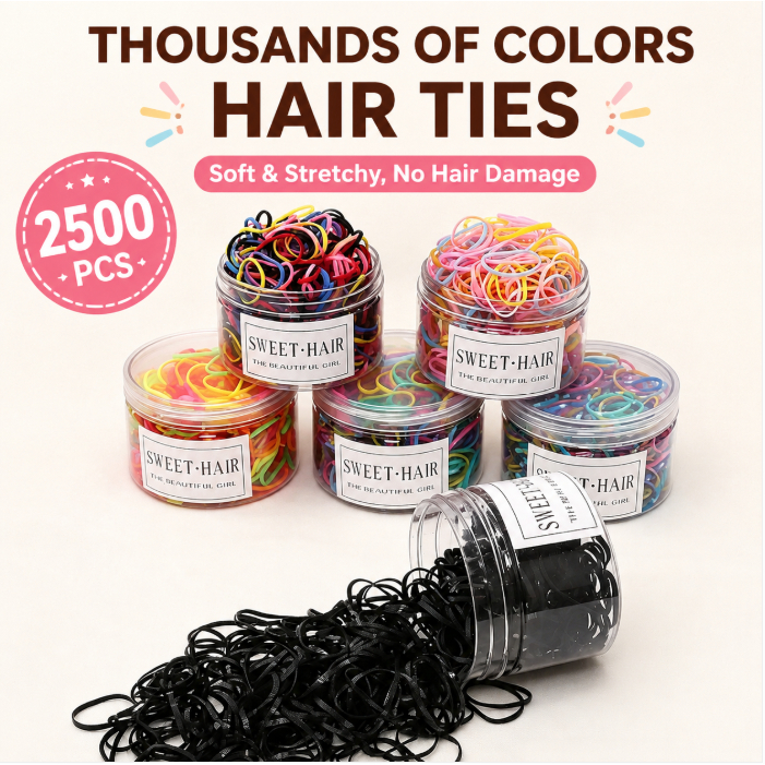 2500ชิ้นเด็กผูกผมที่มีสีสันวงยืดหยุ่นสาวอุปกรณ์ผมนุ่มไม่ดึงยางรัดผม