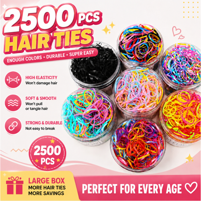 2500ชิ้นผูกผมสําหรับสาวๆเด็กที่มีสีสันวงผมยืดหยุ่นไม่มีผมความเสียหายนุ่มยืดอุปกรณ์