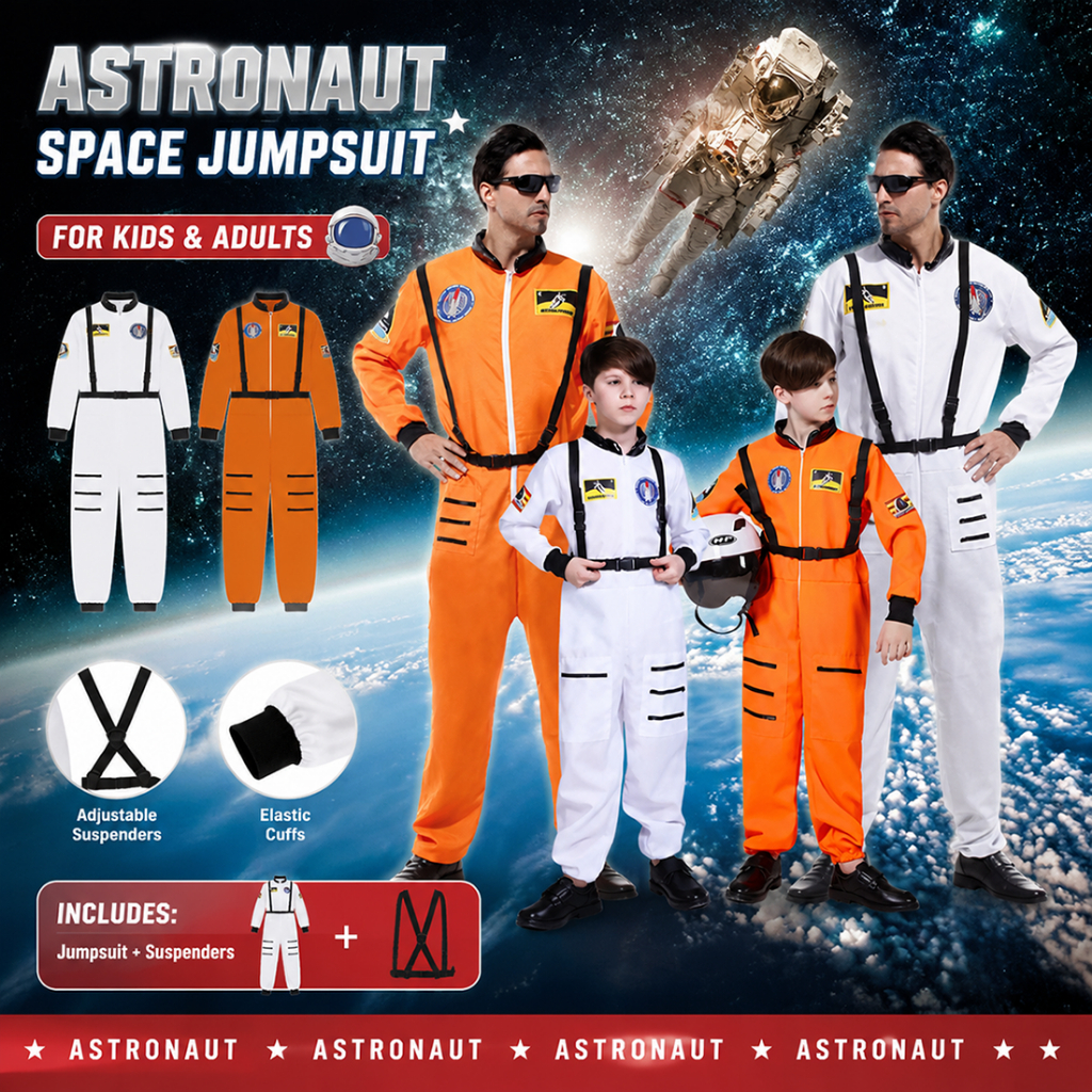 Congme ผู้ใหญ่เด็กนักบินอวกาศเครื่องแต่งกาย Space ชุด Unisex คอสเพลย์ Jumpsuit ปรับ Suspenders Space Explorer บทบาทเล่นฮาโลวีนเครื่องแต่งกาย
