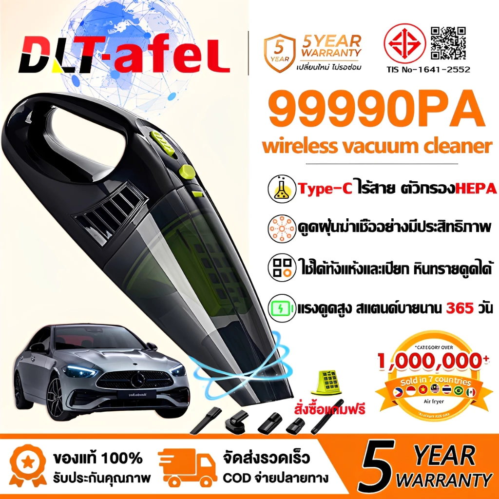 DLT-afel ศูนย์การรับประกันไทย 5 ปี เครื่องดูดฝุ่นไร้สาย 99990pa เป่า/ดูด/ปั๊ม/ชาร์จ5in1 365วันพร้อม เครื่องดูดฝุ่นในรถ เครื่องดูดฝุ่น vacuum cleaner