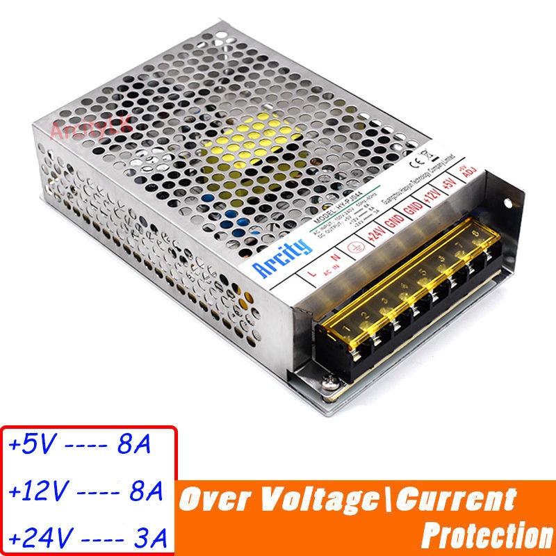 +5V/8A +12V/8A +24V/3A เอาต์พุตสลับปรับแหล่งจ่ายไฟ PSU อาเขตเครื่องวิดีโอกล้องวงจรปิดคอมพิวเตอร์ LED DIY ใหม่