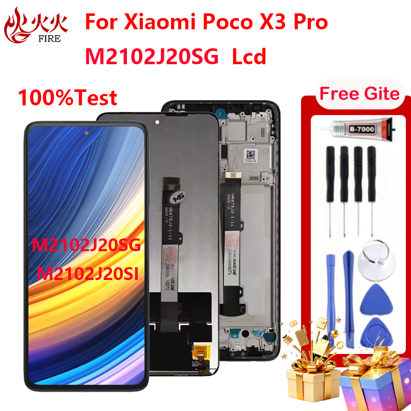 จอแสดงผล LCD สําหรับ Xiaomi Poco X3 Pro M2102J20SG Touch Screen Digitizer Assembly กรอบอะไหล่