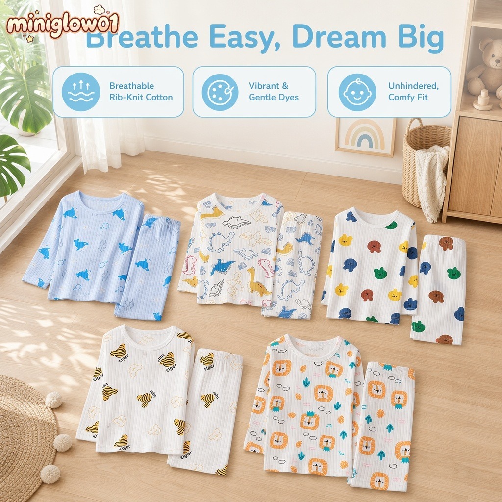 【พร้อมส่ง】【ชุดนอนเด็ก】ชุดนอนเด็กชายและเด็กหญิง ผ้าคอตตอน