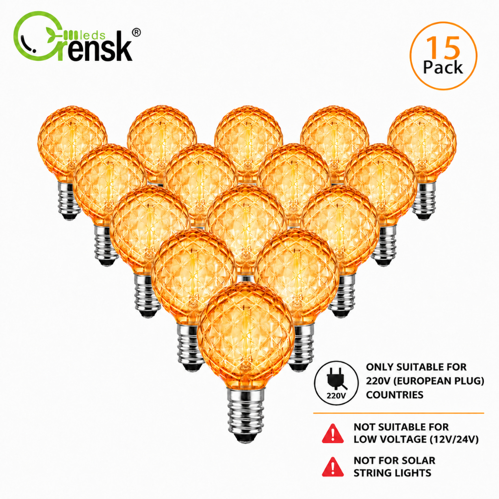 15 ชิ้น G40 LED Edison หลอดไฟ E12 220 โวลต์กันน้ําหรี่แสงได้ 2700 พัน Amber Warm White เปลี่ยน Globe หลอดไฟสําหรับ String ไฟกลางแจ้ง Party Garden Decor