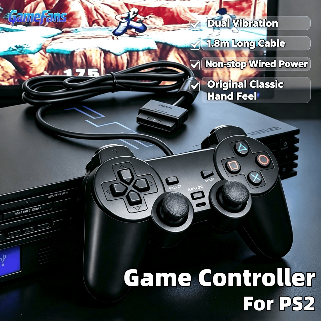 ตัวควบคุมเกมแบบมีสาย PS2 ฟังก์ชั่นการสั่นสะเทือนคู่อินเทอร์เฟซพื้นเมืองเกมคอนโซลคิดถึงการปรับ