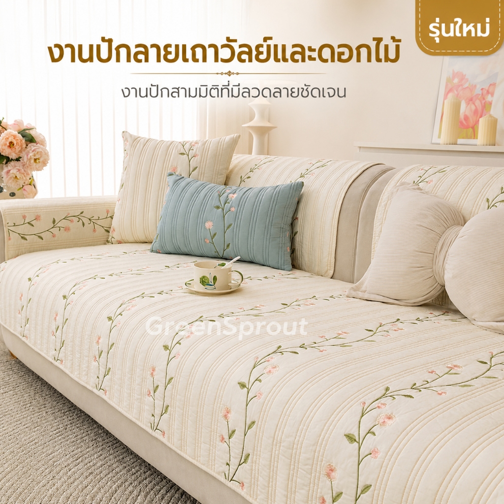 ผ้าปูเบาะโซฟาสไตล์เรียบง่ายสดใส แนวชนบท รุ่นใหม่ เนื้อผ้านุ่มฝ้าย ออกแบบสำหรับโซฟารูปร่างพิเศษ ทนทานต่อการข่วนแมว กันลื่น สบายนั่ง อเนกประสงค์ รหัสสินค้า 1001