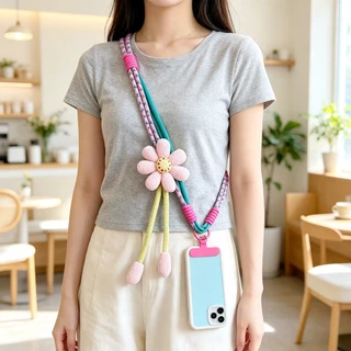 สายคล้องโทรศัพท์ถักลายดอกไม้ สีสันสดใส สไตล์มินิมอล ใส่ได้ทั้งคล้องคอและสะพายข้าง แมทช์เสื้อผ้าได้ทุกชุด
