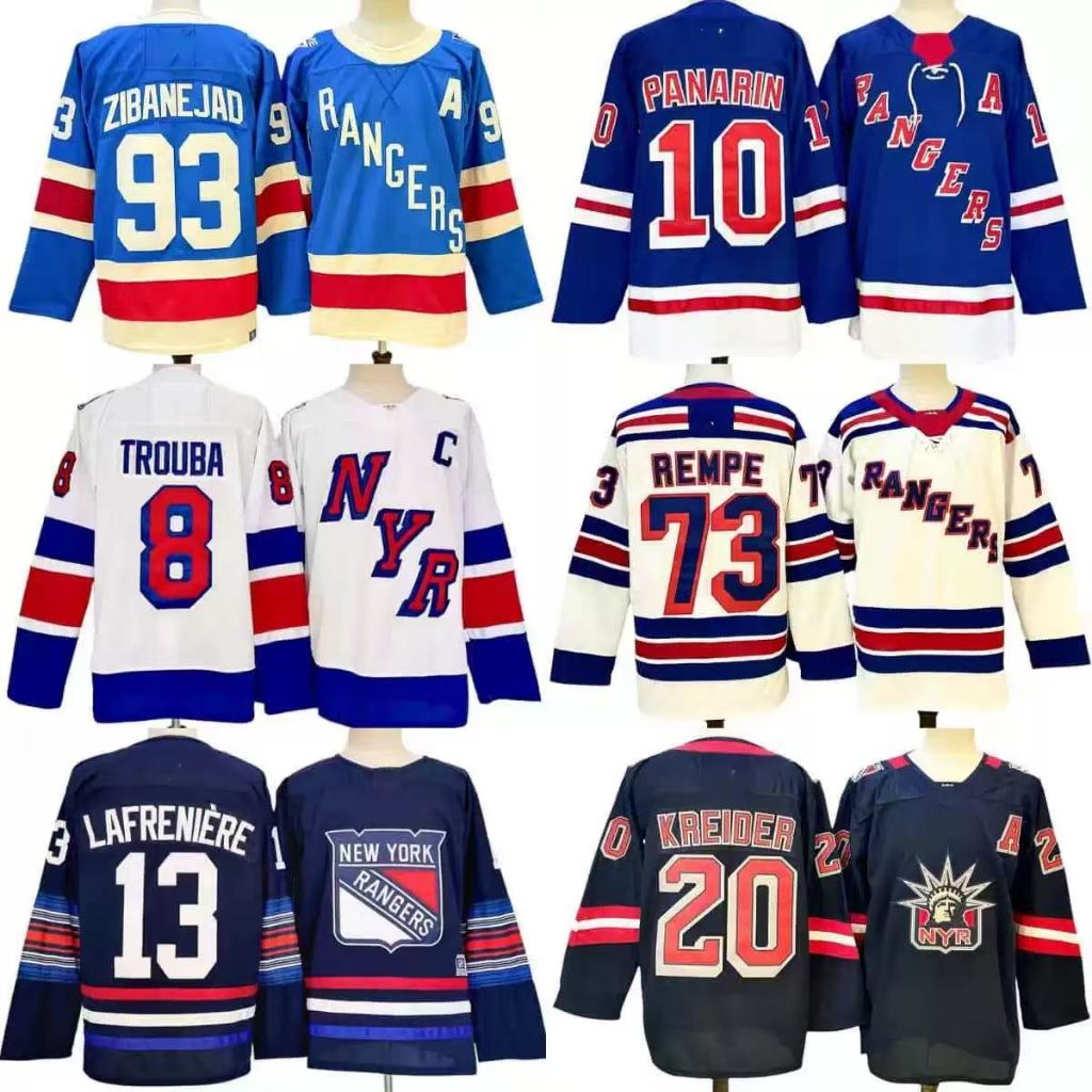 NHL Hockey Jersey Rangers Rangers Hockey Jersey hiphop หลวมขนาดใหญ่แขนยาวปักเสื้อกีฬา