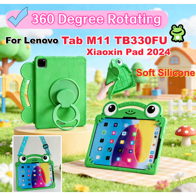 สําหรับ Lenovo Tab M11 TB330FU / Xiaoxin Pad 2024 TB331FC แท็บเล็ต 3D การ์ตูนกบวงเล็บซิลิโคนอ่อนนุ่ม