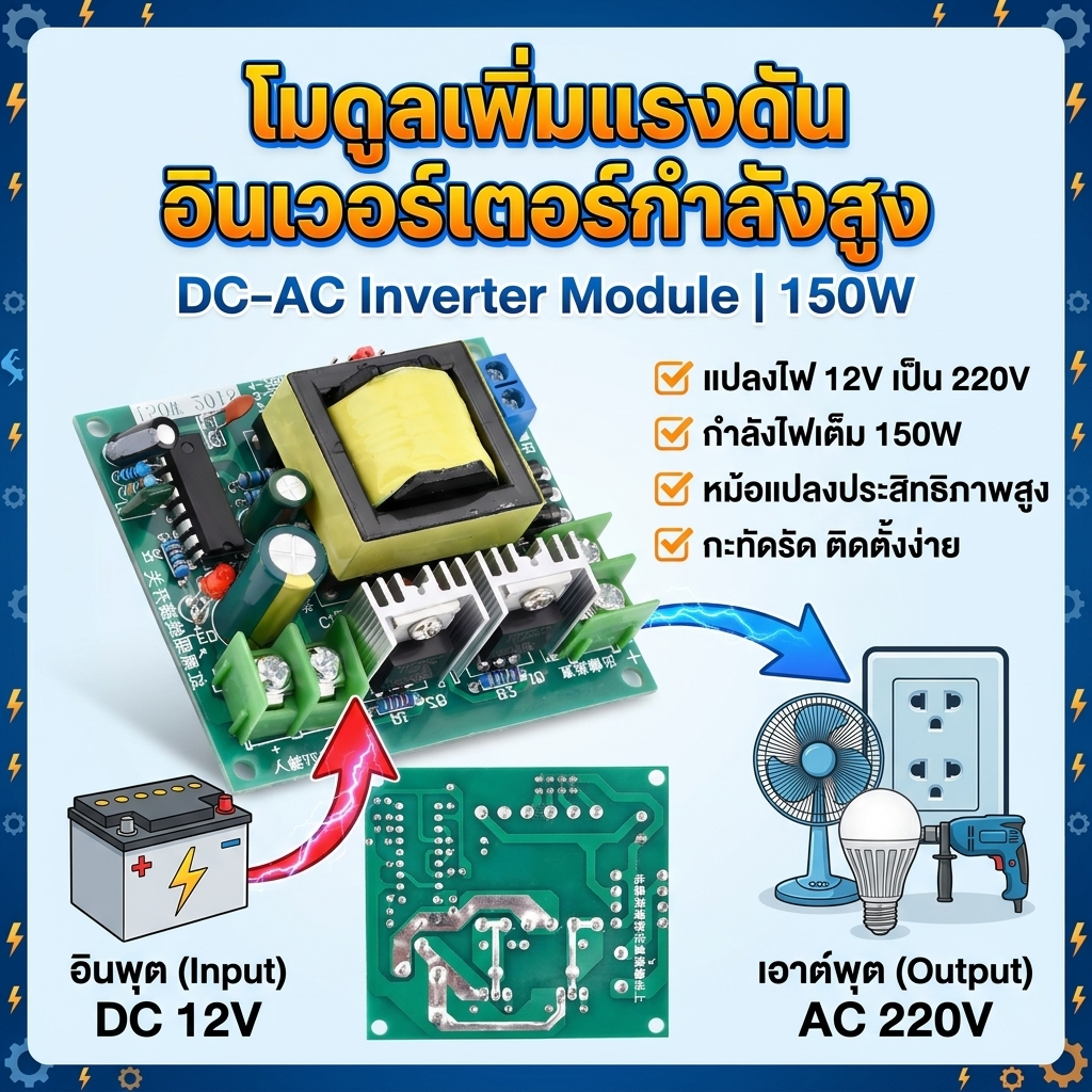 วงจรอินเวอร์เตอร์ DIY 150 วัตต์ inverter DC to AC 12V to 220 V แปลงไฟแบตเตอเป็นไฟบ้าน ไฟรถเป็นไฟบ้าน