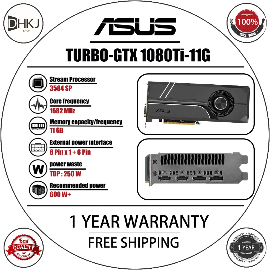 ใช้ ASUS TURBO-GTX1080Ti-11G 11GB กราฟิกการ์ดสําหรับเล่นเกม, GPU เรือธงเดสก์ท็อป, รับประกันร้านค้า 1