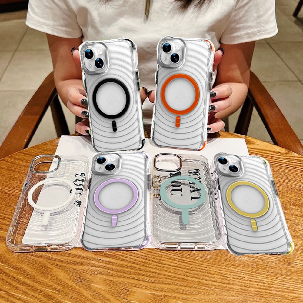 สําหรับ iPhone 15 Pro Max 14 Plus 12 13 Clear Wave Ripple รูปแบบ Strong Magnetic Case Cover