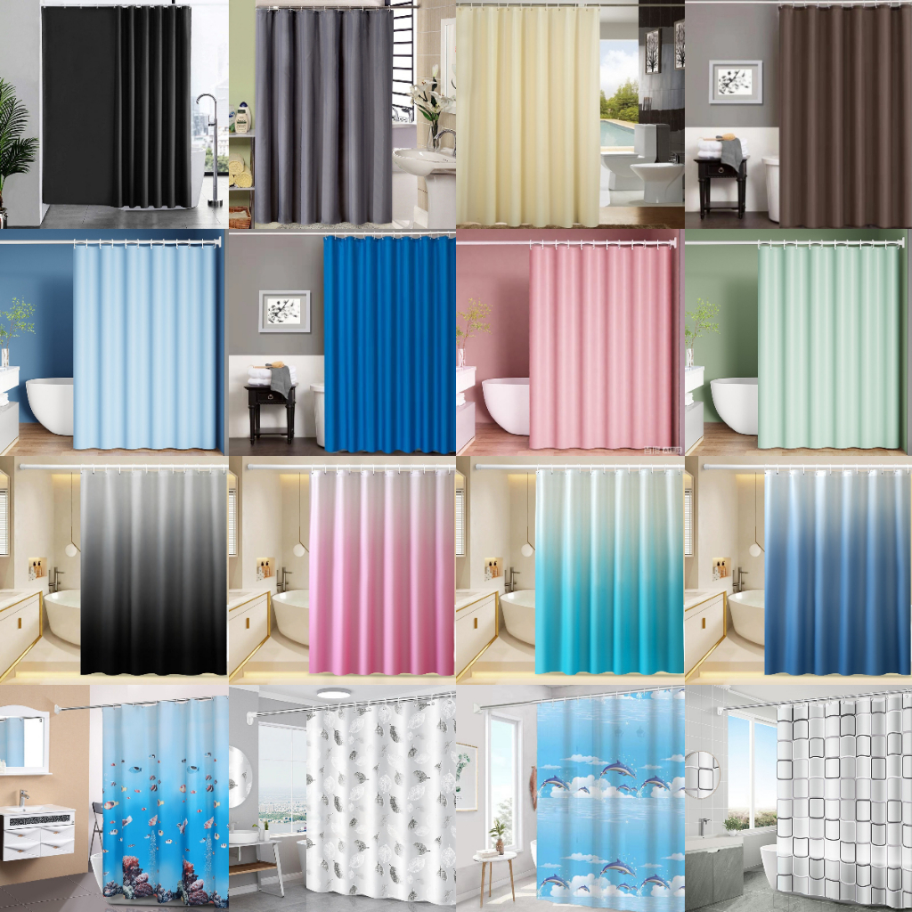 【24H Ship】180x180ซม. ห้องน้ำ PEVA ม่านอาบน้ำกันน้ำม่านประตูสีดำสีขาวสีเทาฟ้าเบจน้ำตาลชมพูเขียวม่วงส้ม Navy gradient ลายสก๊อตการ์ตูน Ocean Plant ดอกไม้ Leaf ม่านอาบน้ำ Gradient Plaid Striped Leaf Flower PEVA Bathroom Waterproof Shower Curtain Rod Hook
