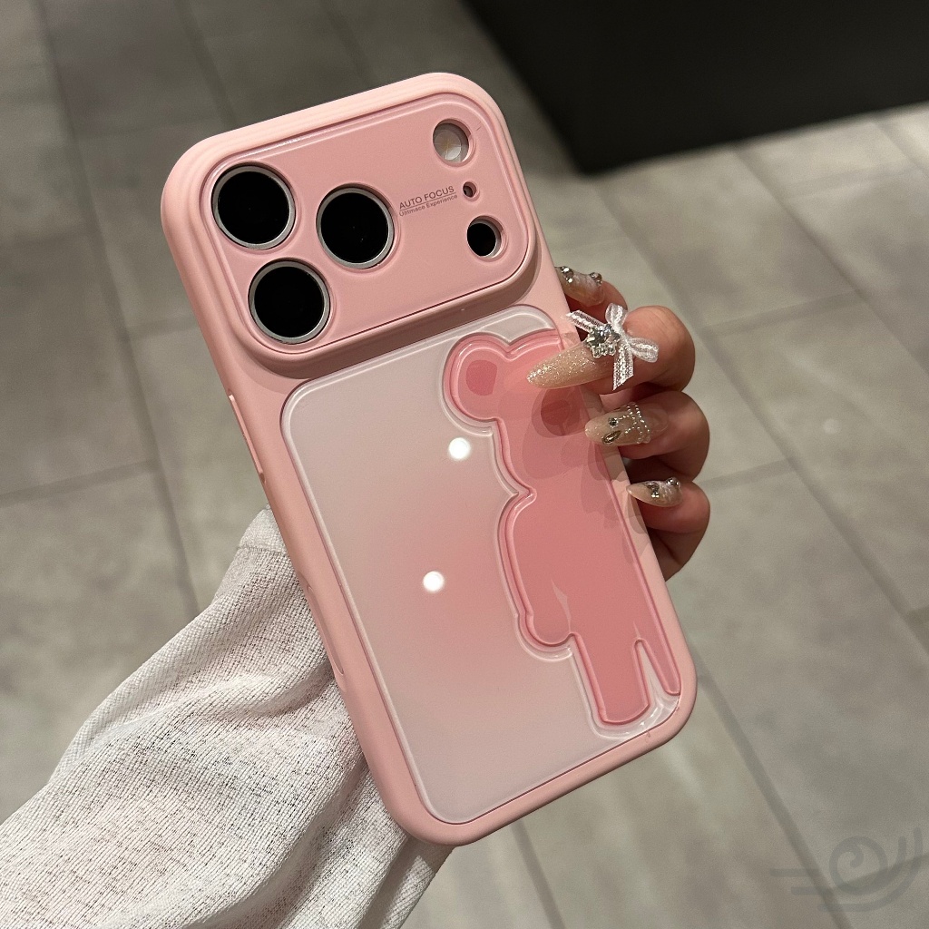 การ์ตูนหมี Dopamine เคสสีตีสําหรับ iPhone 17 18 Pro Max ปกหลังอะคริลิคสีตัดกัน iPhone 13 14 15 16 Pro Max