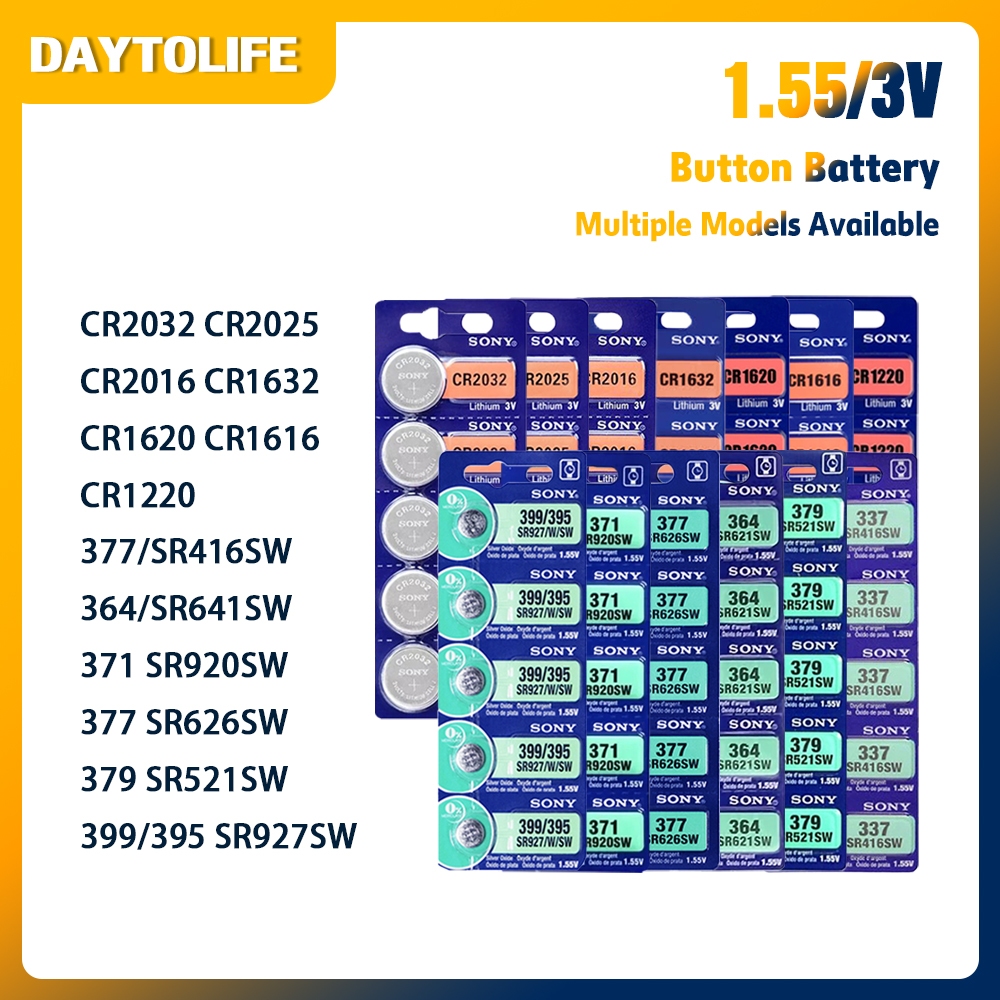 1.55~3V CR2032 CR2025 CR2016 CR1632 CR1620 CR16 CR1220 595/SR927SW 371/SR920SW 364/SR621SW 377/SR626SW สําหรับ Sony แบตเตอรี่ปุ่ม