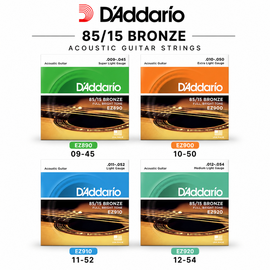 [ ช้อปคุ้มกับส่วนลดพิเศษ ]D'Addario 85/15 Bronze สายกีตาร์โปร่ง ของแท้ EZ890 EZ900 EZ910 EZ920 EZ930 เบอร์ 09 / 10 / 11 / 12 / 13 เสียงใส เล่นลื่น ทนทาน