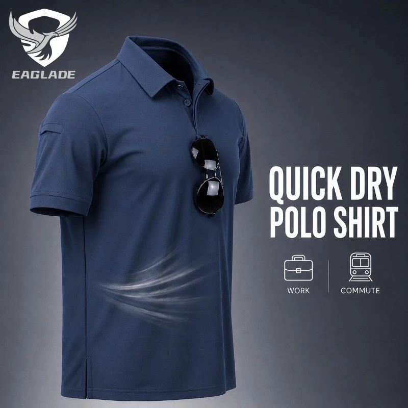 EAGLADE เสื้อโปโลสําหรับผู้ชาย Man เสื้อระบายอากาศยืดแห้งเร็วสําหรับทํางาน Commute ชุดลําลอง IXP สีฟ้า