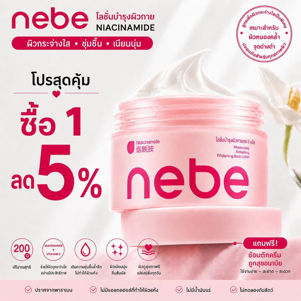 Nebe Water-Based Lotion 200g Hydrates หลังแสงแดด ไม่แรงแค่ไหนก็!