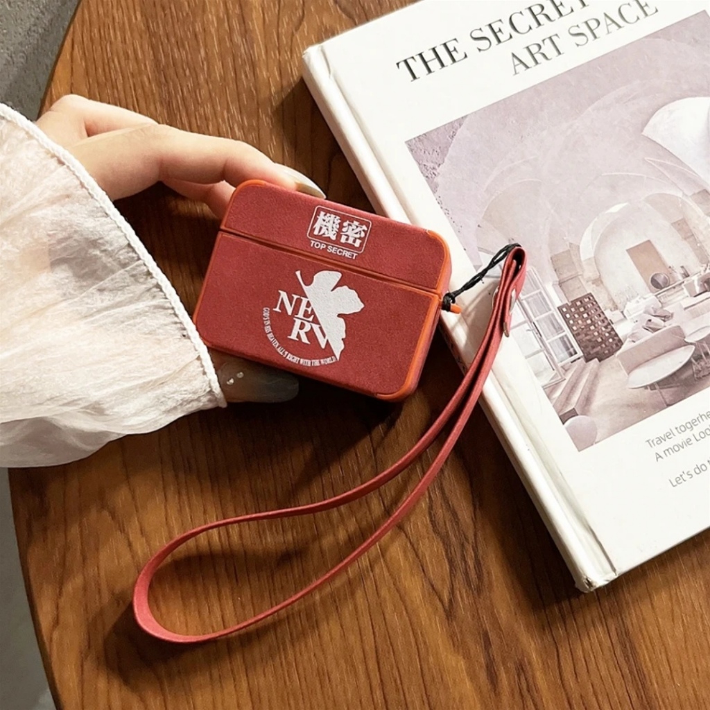 สีแดง EVA สําหรับ Airpods Pro3 กรณี Neon Genesis Evangelion Airpods Pro2 กันกระแทกหนังสี่เหลี่ยมผืนผ