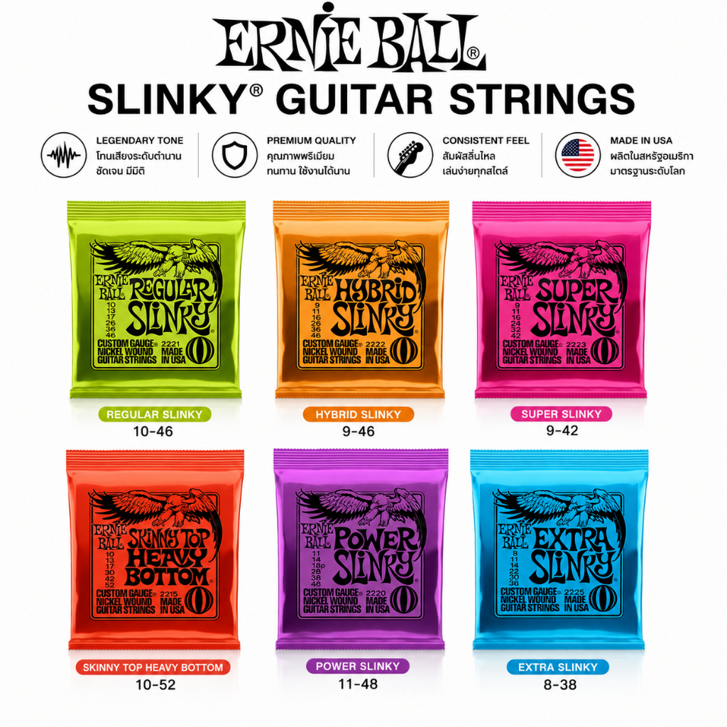 [ ช้อปคุ้มกับส่วนลดพิเศษ ]Ernie Ball Nickel Wound สายกีตาร์ไฟฟ้า กันสนิม USA เลือกเกจ 09-52 / 10-56 / 12-56 เสียงแน่น สมดุล ครบทุกสไตล์