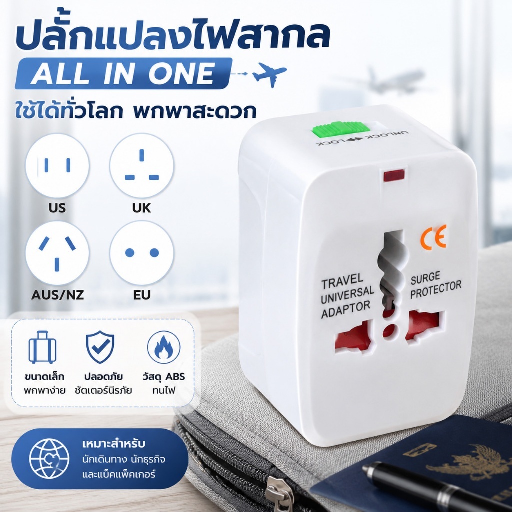 Universal Adaptor All In One AU / UK / US / EU 3A-10 (A) 110-250 (V) ช่องเสียบแปลงปลั๊กไฟ AC ตัวแปลงอะแดปเตอร์ชาร์จไฟ
