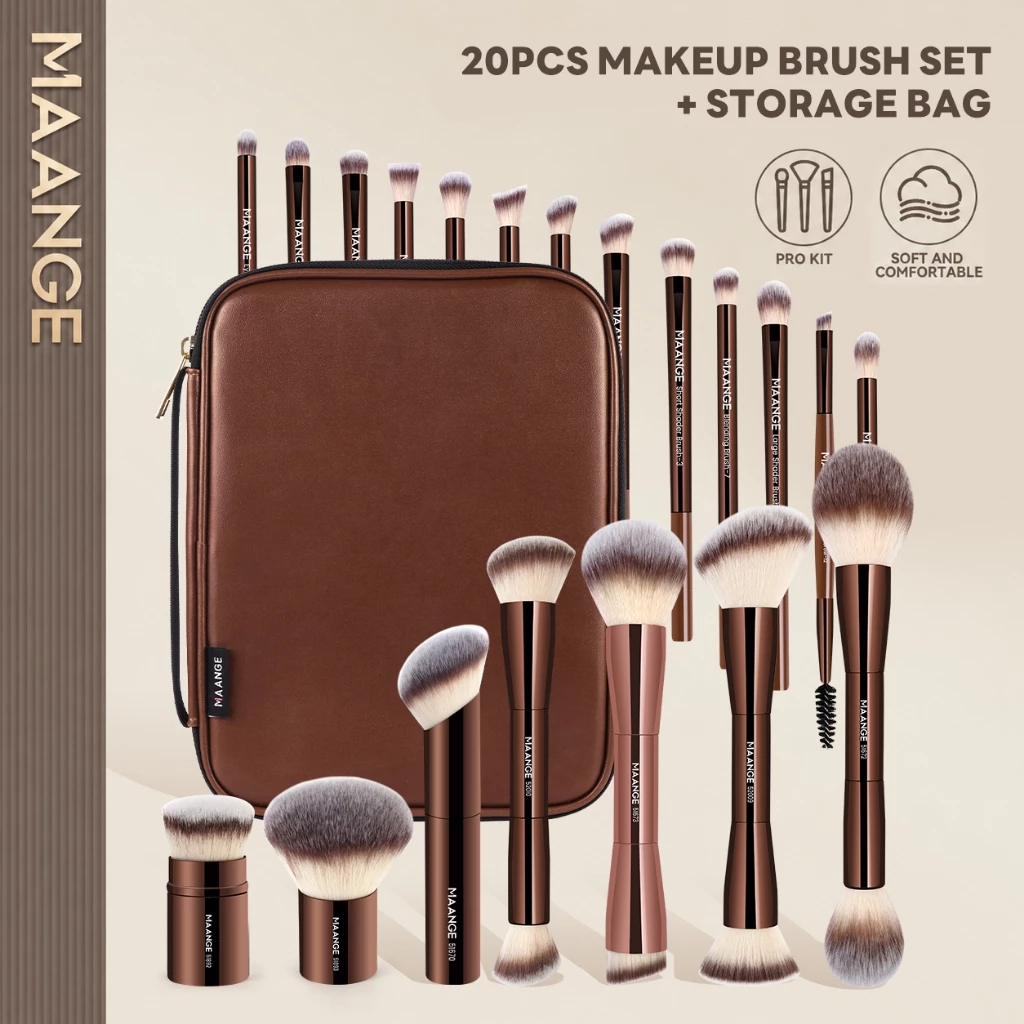 MAANGE 20 ชิ้น ชุดแปรงแต่งหน้ามืออาชีพ - ขนแปรงนุ่ม ด้ามจับอลูมิเนียม พร้อมกระเป๋าใส่แปรง 52252