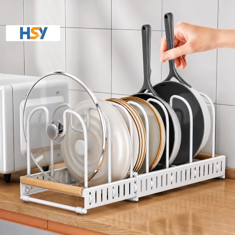 HSY ชั้นวางฝาหม้อ ชั้นวางหม้อปรับขนาดได้ ชั้นวางกระทะ ที่หม้อ เครื่องครัว
