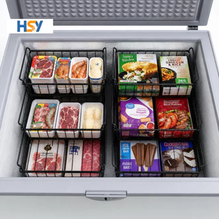 HSY 4Pcs ตะกร้าตู้แช่แข็ง ตะกร้าตู้แช่ไอศกรีม ตะแกรงรับพัสดุหน้าบ้าน ประหยัดพร้อมที่จับสําหรับอาหารด้านล่างง่าย