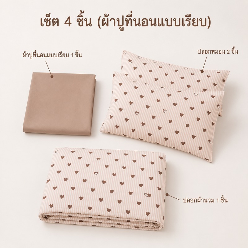 ชุดผ้าปูเตียง 4 ชิ้น ผ้าฝ้าย 100% ปลอกผ้านวม ผ้าปูเตียงแบบเรียบ ลายหัวใจ สำหรับเตียง 3/5/6 ฟุต ชุดเครื่องนอน ไม่รวมไส้ผ้านวมและไส้หมอน นุ่ม ซักเครื่องได้ พร้อมส่ง เย็นสบาย