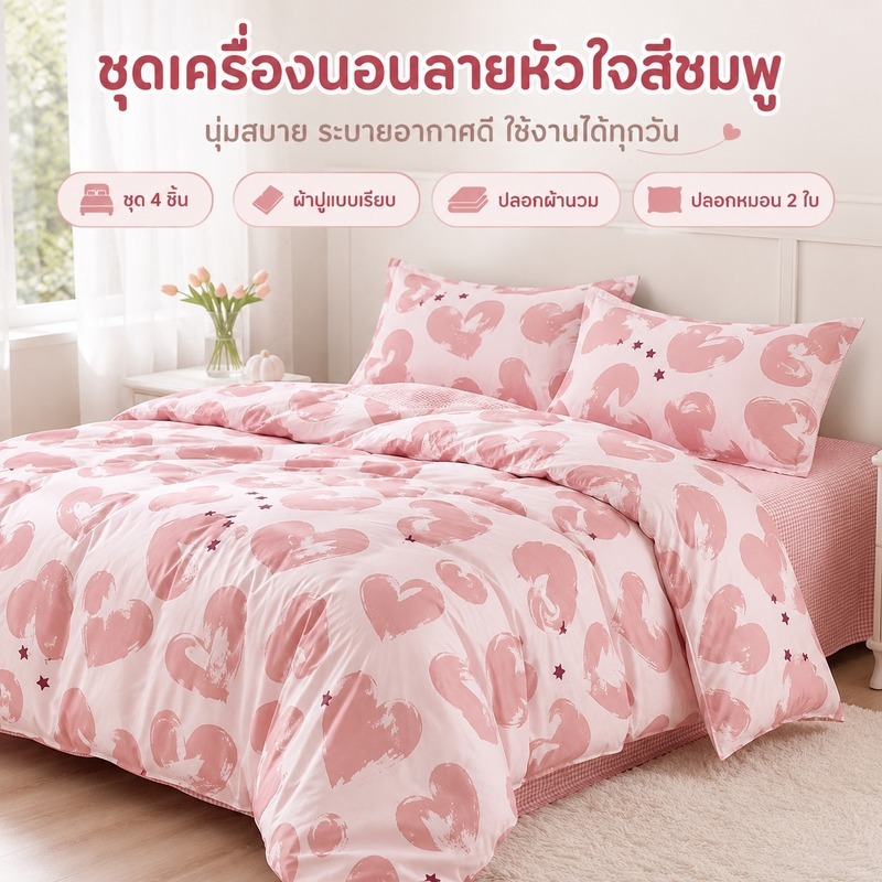ชุดผ้าปูเตียง 4 ชิ้น ผ้าปูเตียงแบบเรียบ ลายหัวใจ ลวดลาย สำหรับเตียง 3/5/6 ฟุต ปลอกผ้านวม พร้อมปลอกหมอน ชุดเครื่องนอน ไม่รวมไส้ผ้านวมและไส้หมอน นุ่ม ใช้ได้ทุกฤดู ใช้ในบ้าน อ่อนโยนต่อผิว