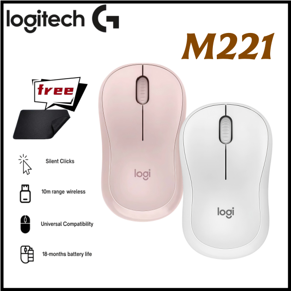 เมาส์ไร้สาย Logitech M221 พร้อมปุ่มเงียบ คลิกที่เงียบขึ้น 90% การเชื่อมต่อ 2.4GHz 1000 DPI อายุการใช้งานแบตเตอรี่ 18 เดือน Ambidextrous สําหรับ PC/แล็ปท็อป