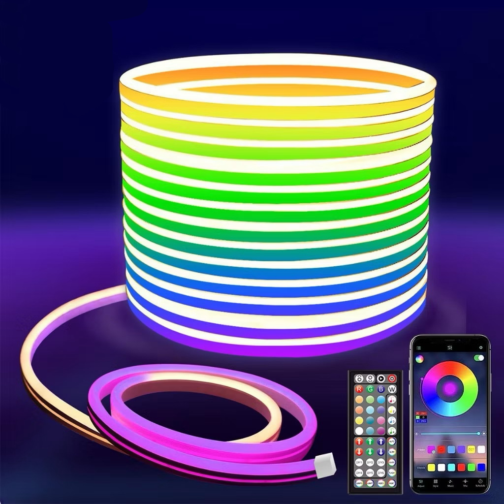 ไฟ LED Strip Neon RGB พร้อมแอปและรีโมท โหมดซิงค์เพลงกันน้ำ 30 เมตร สำหรับตกแต่งห้องนอน กลางแจ้ง