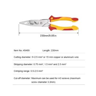 Wiha 45489 มัลติฟังก์ชั่น 8-in-1 อุตสาหกรรมช่างไฟฟ้าเครื่องปอกสายไฟฉนวนชี้ Crimping และคีมตัด 1000V
