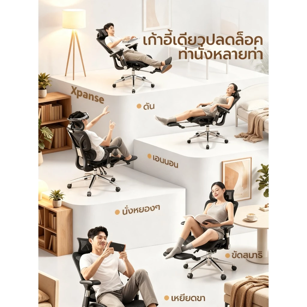 Xpanse S025 เก้าอี้ทำงาน เก้าอี้สุขภาพ ที่วางแขนปรับได้ 5D ระบบรองรับหลังอัตโนมัติ ระบบรองรับหลังอัตโนมัติ Ergonomic chair thumbnail 9