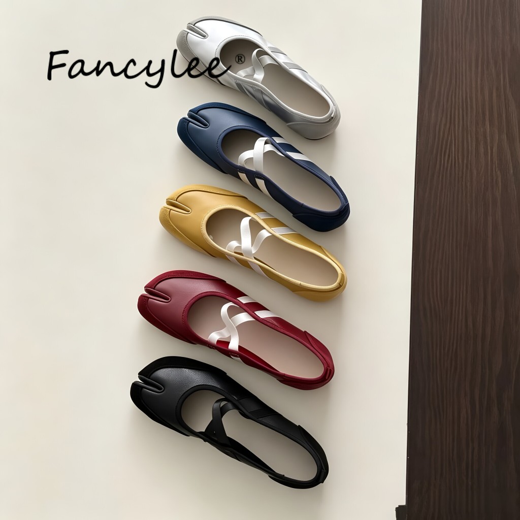 รองเท้าบัลเล่ต์แบน Tabi Split Toe, การออกแบบแบบผูกเชือก, รองเท้าผู้หญิงลําลองพร็อพทุกวัน