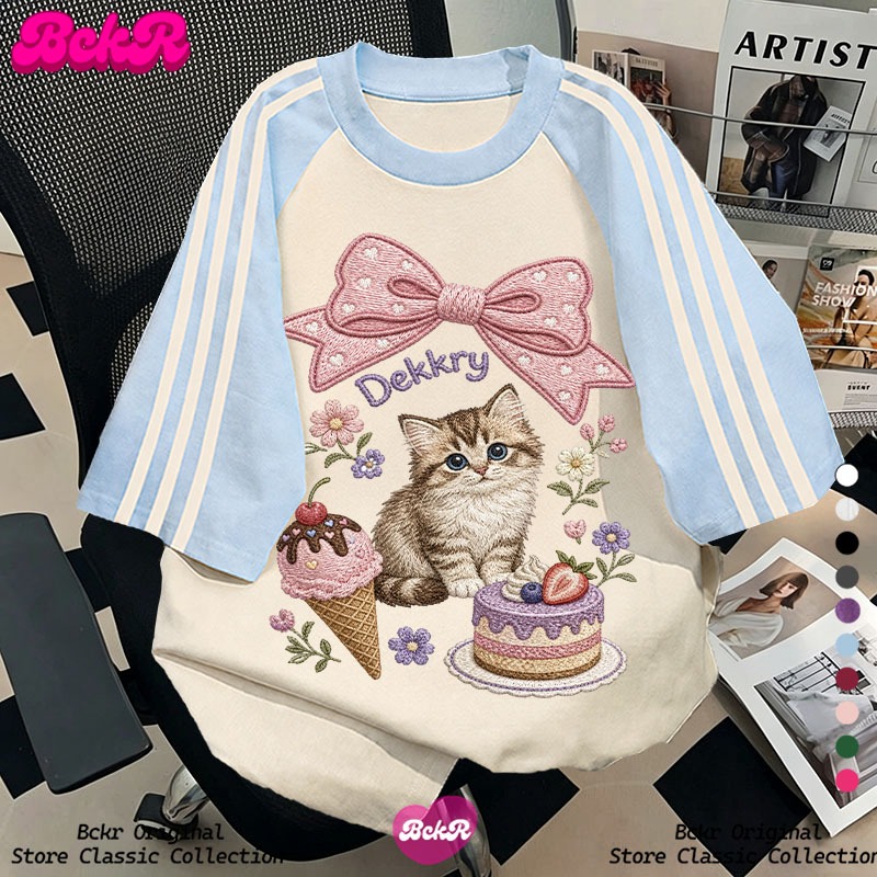 【จัดส่งตลอด24ชั่วโมง】 BCKRลายการ์ตูนกราฟฟิกชุดหน้าร้อนคอกลมเสื้อ oversizeผู้หญิงเสื้อยืดcottonYG1557