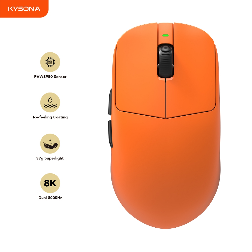 KYSONA Mercury Ultra เมาส์เกมมิ่งน้ำหนักเบาพิเศษ  41g ไร้สาย Dual-8K เซนเซอร์ PAW3950 สูงสุด 30000 D
