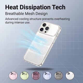 สําหรับ iPhone 11/12/13/14/15/16/17 Pro Max Cooling เคสโทรศัพท์ระบายอากาศ, TPU + PC กันกระแทก Anti-Drop,ตาข่าย Cooling,ป้องกันเลนส์เต็ม,ลื่น,ป้องกันลายนิ้วมือ,หลายสี