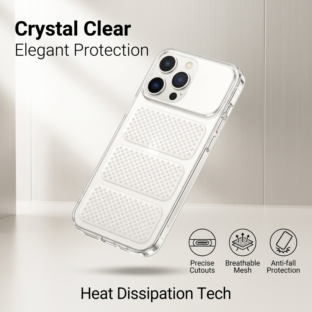 สําหรับ iPhone 11/12/13/14/15/16/17 Pro Max Cooling เคสโทรศัพท์ระบายอากาศ, TPU + PC กันกระแทก Anti-Drop,ตาข่าย Cooling,ป้องกันเลนส์เต็ม,ลื่น,ป้องกันลายนิ้วมือ,หลายสี