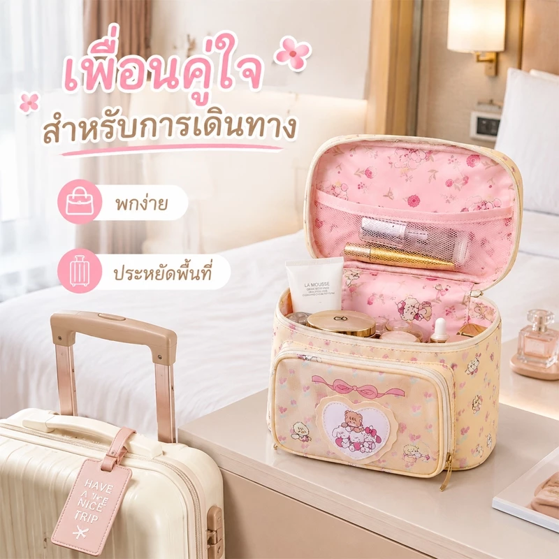 Leego กระเป๋าเครื่องสำอางลายน่ารัก จุของได้เยอะ กระเป๋าแต่งหน้าใบใหญ่ ใส่สกินแคร์ เครื่องสำอาง พกพาสะดวก thumbnail 8