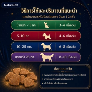 อาหารเสริมเม็ดเคี้ยวคลายเครียดสูตรคาโมมายล์สำหรับสุนัขและแมว ดูแลความผ่อนคลายและสมดุลทางอารมณ์ กินง่าย มีหลายขนาดให้เลือก NaturaPet