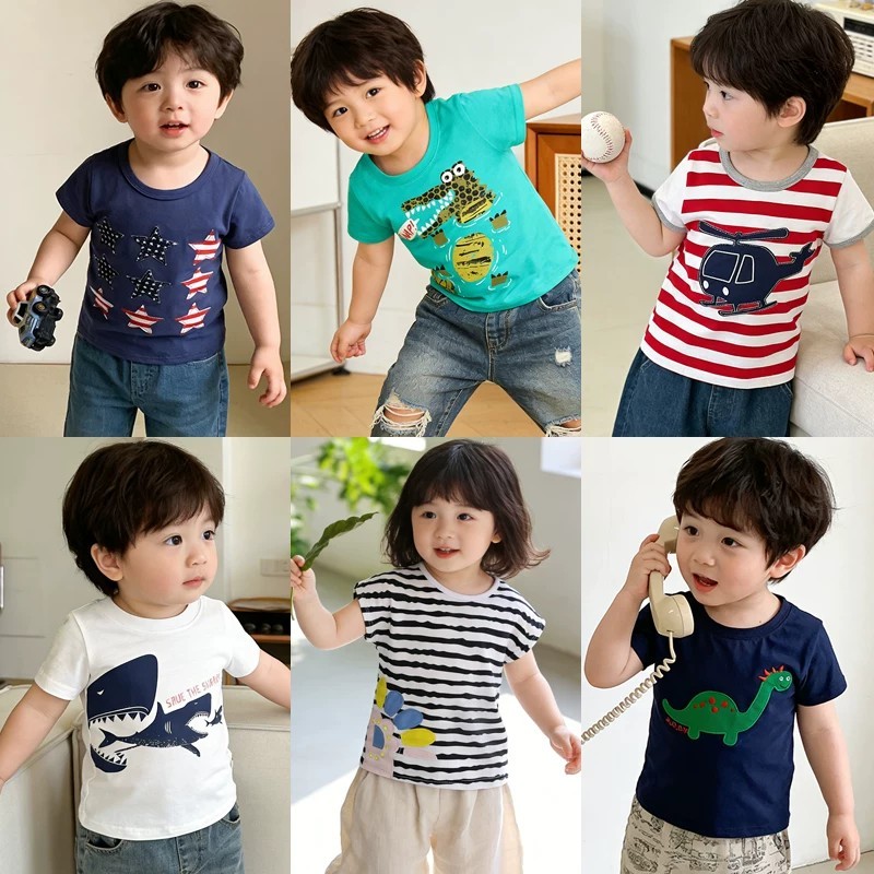 2026 ใหม่เด็กชายผ้าฝ้ายแขนสั้นเสื้อยืดฤดูร้อนเด็กการ์ตูนท็อปส์บาง เสื้อยืด สําหรับเด็กวัยหัดเดินทารก 1-3 ปี