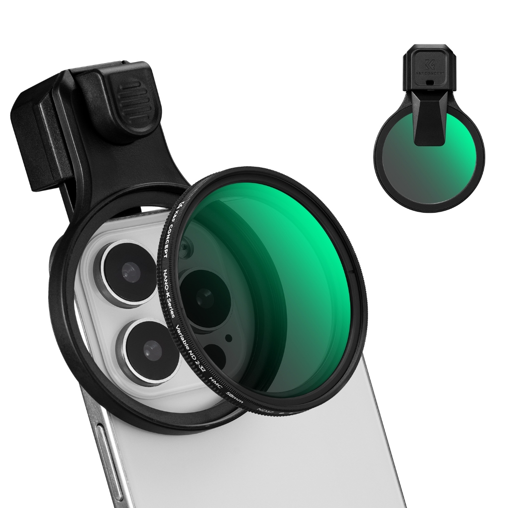 K&F 58 มม. Clip-on Variable ND2-32 Filter สําหรับ iPhone 17/16/15/14/13/12